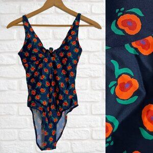 NWT Summersalt  One Piece Floral Bathing Suit Swimsuit Swim Size 4 Navy Orange